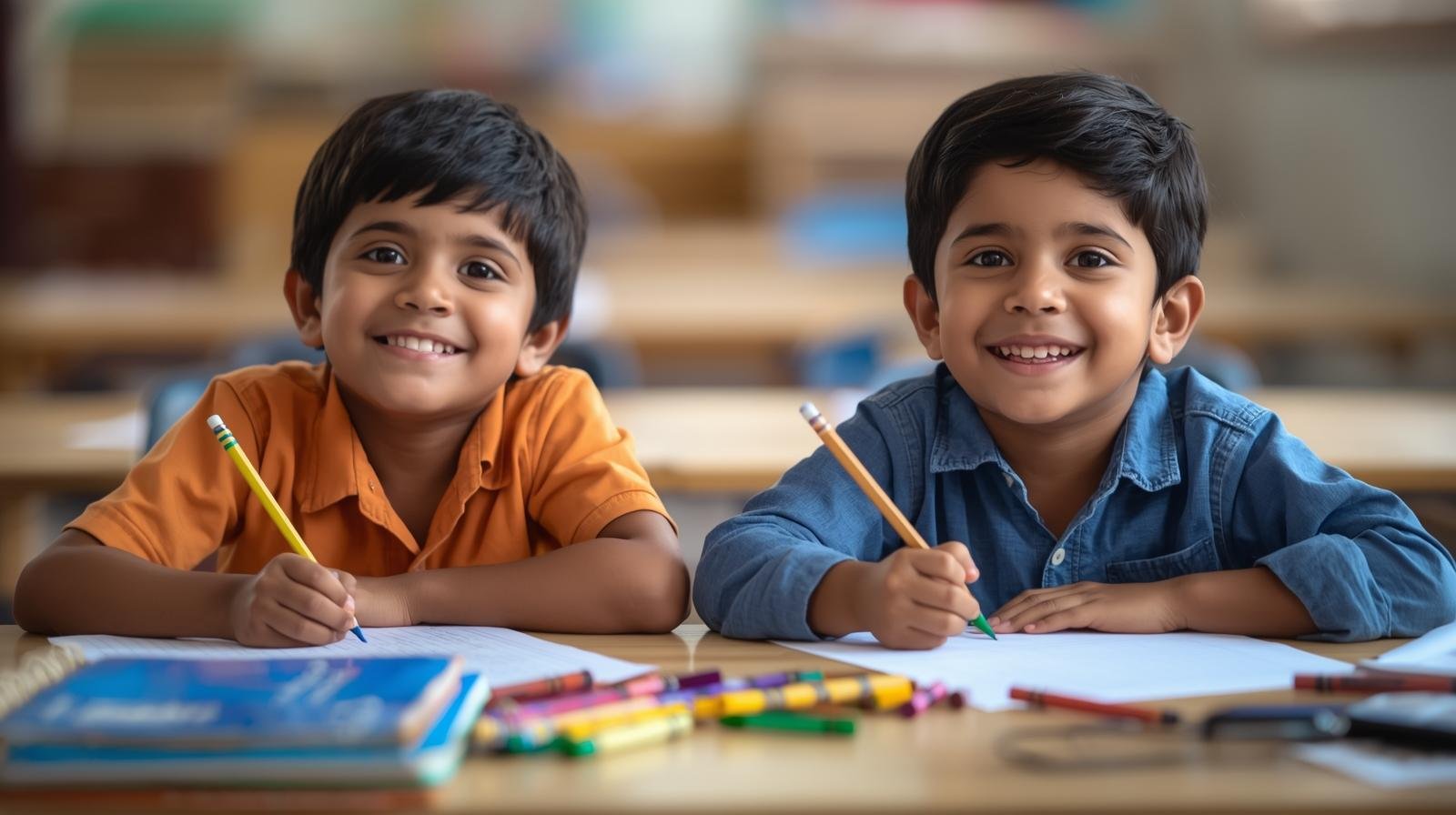 preschool Indian kids writing